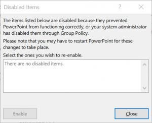 Disabled Add-ins Details